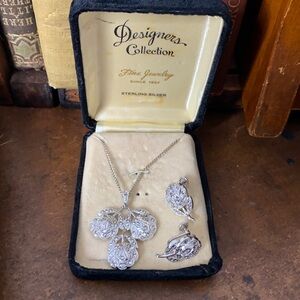 Designers Collection Sterling Silver Floral Necklace /Screw On Back Earrings